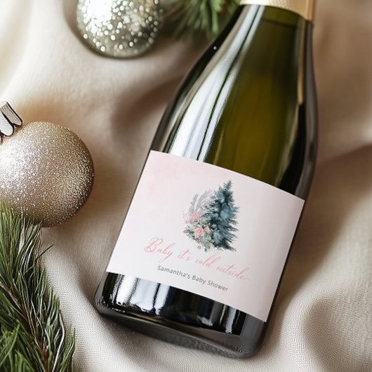 Baby its cold outside Girl Pink Baby shower スパークリングワインラベル