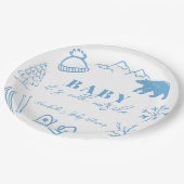 Baby It's Cold Outside Hand-drawn Blue Baby Shower ペーパープレート (アングル)