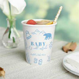 Baby It's Cold Outside Hand-drawn Blue Baby Shower 紙コップ