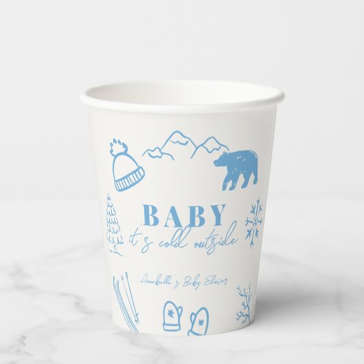 Baby It's Cold Outside Hand-drawn Blue Baby Shower 紙コップ (裏面)