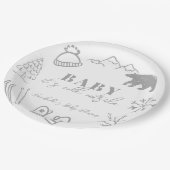 Baby It's Cold Outside Hand-drawn Gray Baby Shower ペーパープレート (アングル)