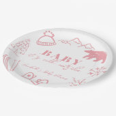 Baby It's Cold Outside Hand-drawn Pink Baby Shower ペーパープレート (アングル)