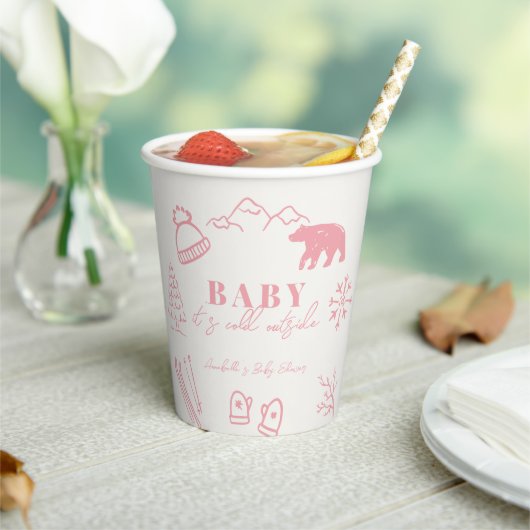 Baby It's Cold Outside Hand-drawn Pink Baby Shower 紙コップ (インサイチュ)