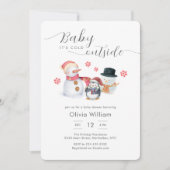 Baby It's Cold Outside Penguin Snowman Baby Shower 招待状 (正面)