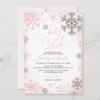 Baby Its Cold Outside Pink Baby Shower Invitation 招待状