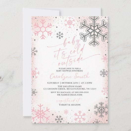 Baby Its Cold Outside Pink Baby Shower Invitation 招待状 (正面)