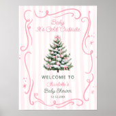 Baby It's Cold Outside Pink Baby Shower Welcome ポスター (正面)