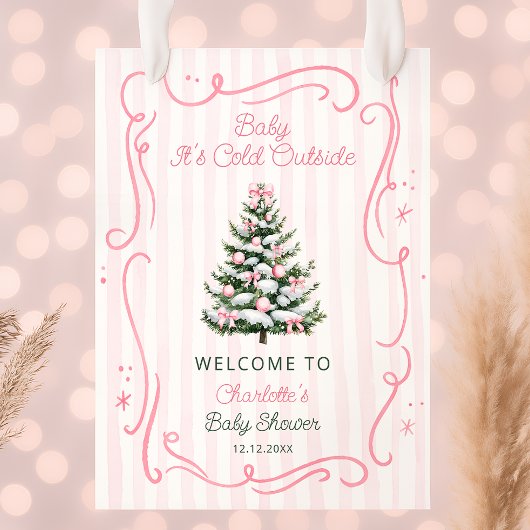 Baby It's Cold Outside Pink Baby Shower Welcome ポスター