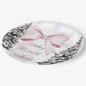 Baby It's Cold Outside Pink Bow Baby Shower ペーパープレート (アングル)