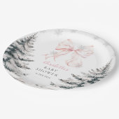 Baby It's Cold Outside Pink Bow Baby Shower ペーパープレート (アングル)