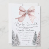 Baby It's Cold Outside Pink Bow Baby Shower 招待状 (正面)