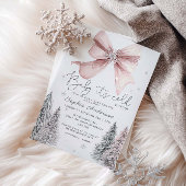 Baby It's Cold Outside Pink Bow Baby Shower 招待状
