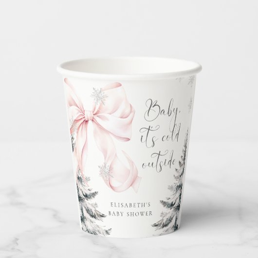Baby It's Cold Outside Pink Bow Baby Shower 紙コップ (裏面)