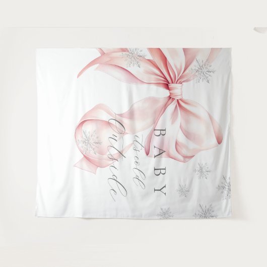 Baby It's Cold Outside Pink Bow Backdrop タペストリー (正面(横))