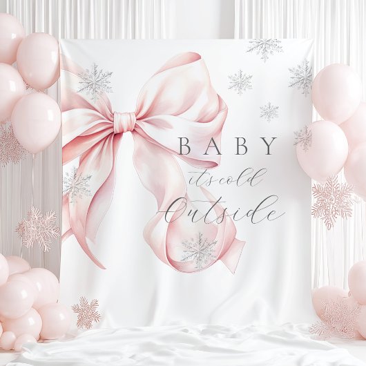 Baby It's Cold Outside Pink Bow Backdrop タペストリー