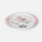 Baby Its Cold Outside, Pink Bow Winter Baby Shower ペーパープレート (アングル)