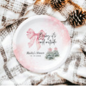 Baby Its Cold Outside, Pink Bow Winter Baby Shower ペーパープレート