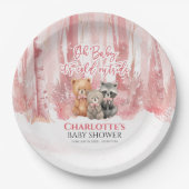 Baby it's cold outside Pink Forest Baby Shower ペーパープレート (正面)