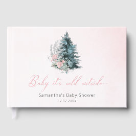 Baby its cold outside Pink Silver Baby Shower ゲストブック