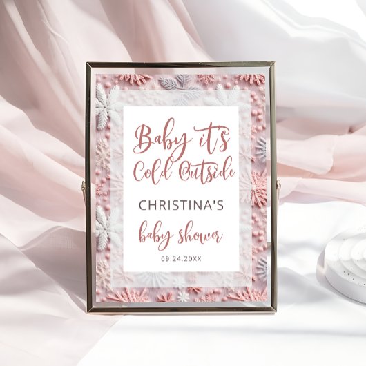 Baby It's Cold Outside Pink Silver Baby Shower ポスター