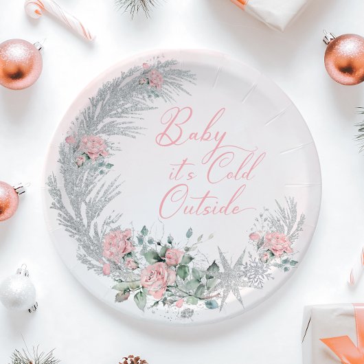 Baby its cold outside Pink Winter  ペーパープレート
