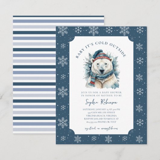 Baby It's Cold Outside Polar Bear Baby Shower  招待状 (正面/裏面)