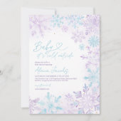 Baby Its Cold Outside Purple Blue Snow Baby Shower 招待状 (正面)