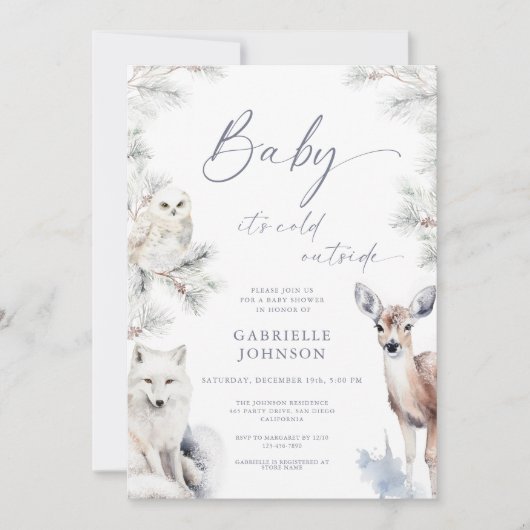 Baby It's Cold Outside QRコード ベビーシャワー 招待状 (正面)