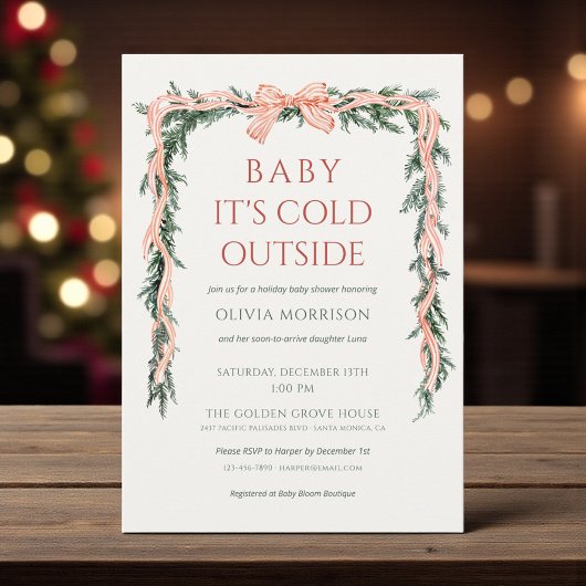 Baby It's Cold Outside Red Bow Baby Shower 招待状