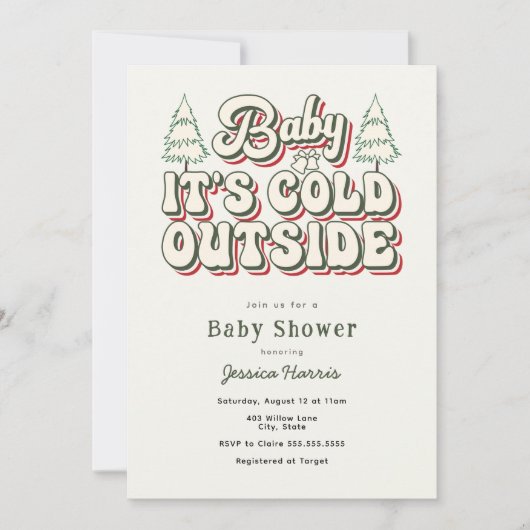 Baby It's Cold Outside Retro Winter Baby Shower 招待状 (正面)