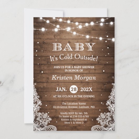 Baby Its Cold Outside Rustic Winter Baby Shower 招待状 (正面)