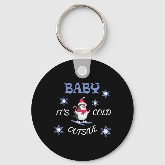 Baby Its Cold Outside Skiing Penguin T Shirt  キーホルダー (正面)