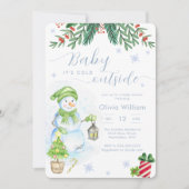 Baby It's Cold Outside Snowman Baby Shower 招待状 (正面)