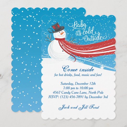 Baby It's Cold Outside Snowman Christmas Party 招待状 (正面/裏面)