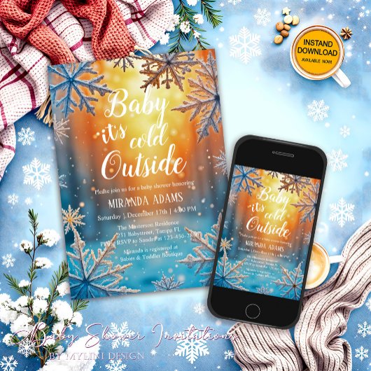 Baby Its Cold Outside Snowy Winter Baby Shower 招待状