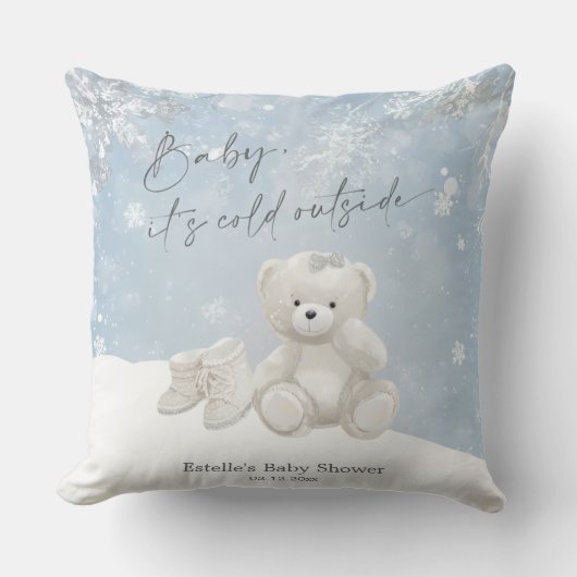 Baby, It's Cold Outside Soft Teddy Bear & Snowflak クッション (正面)