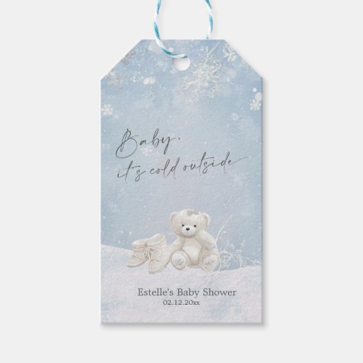 Baby, It's Cold Outside Teddy Bear Snowflakes  ギフトタグ (正面)
