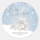 Baby, It's Cold Outside Teddy Bear Snowy Accent ラウンドシール (正面)