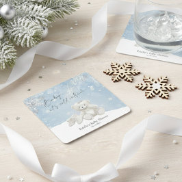 Baby, It's Cold Outside Teddy Bear Winter Accent スクエアペーパーコースター