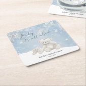 Baby, It's Cold Outside Teddy Bear Winter Accent スクエアペーパーコースター (アングル)