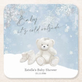 Baby, It's Cold Outside Teddy Bear Winter Accent スクエアペーパーコースター (正面)