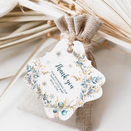 Baby It's Cold Outside Thank You White Blue Gold フェイバータグ