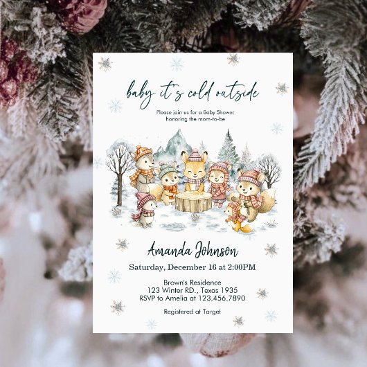 Baby It's Cold Outside Winter Animals Baby Shower 招待状
