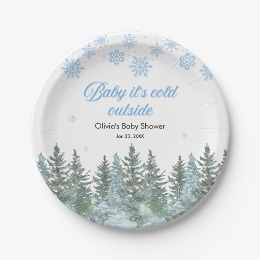 Baby It's Cold Outside Winter Baby Shower ペーパープレート (正面)