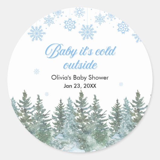 Baby It's Cold Outside Winter Baby Shower ラウンドシール (正面)