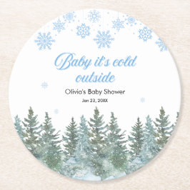 Baby It's Cold Outside Winter Baby Shower ラウンドペーパーコースター