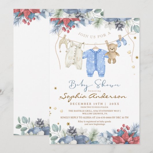 Baby Its Cold Outside Winter Baby Shower 招待状 (正面/裏面)