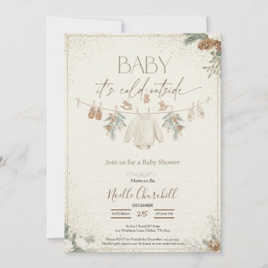 Baby It's Cold Outside Winter Baby Shower  招待状 (正面)