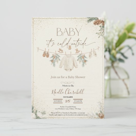 Baby It's Cold Outside Winter Baby Shower  招待状 (スタンド正面)