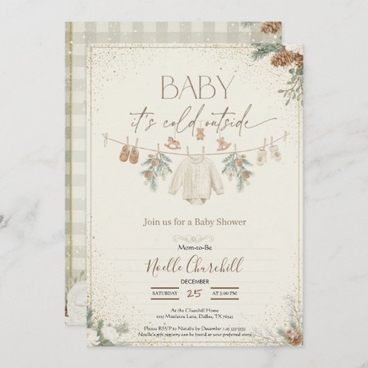 Baby It's Cold Outside Winter Baby Shower  招待状 (正面/裏面)